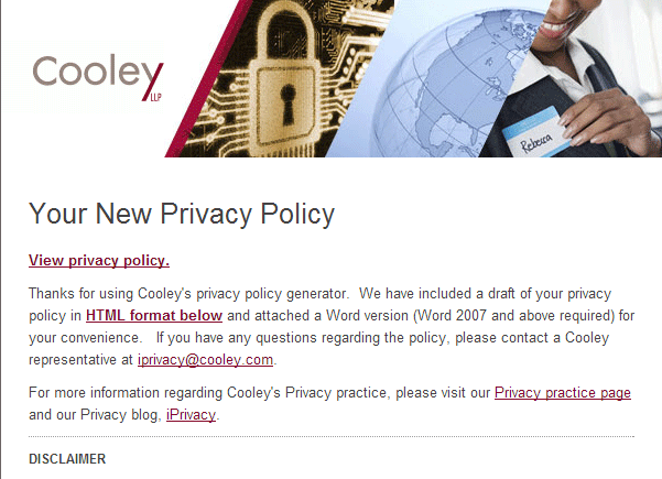 Cooley Privacy Policy Generator