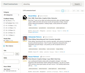 Searching contractors on Odesk