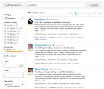 Searching contractors on Odesk