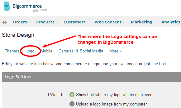 Logo tab under Store Design in BigCommerce