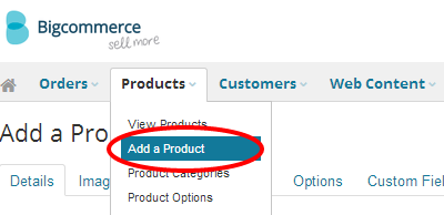 Products tab in BigCommerce