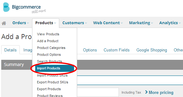 Importing products on BigCommerce