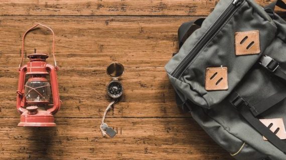 basic outdoor tools and bag on the table