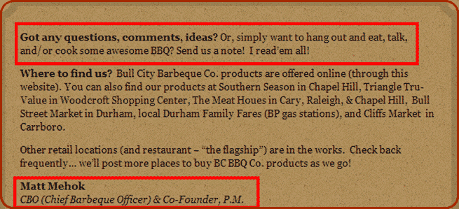 Bull City BBQ Contact Page