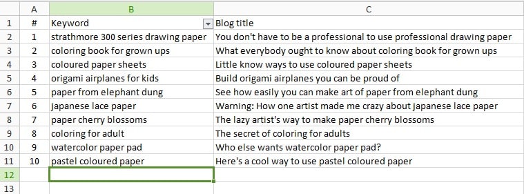 Paperistas long tail keyword list