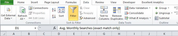 Filtering the spreadsheet