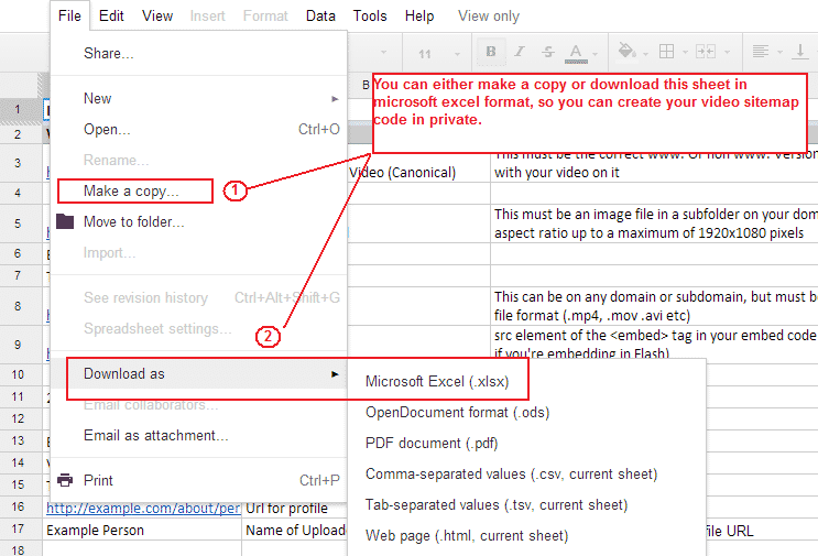 Downloading the spreadsheet