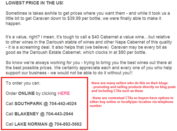 Call To Action from Wine Store Online