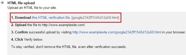 Method 2: HTML file upload in Google Webmaster Tools