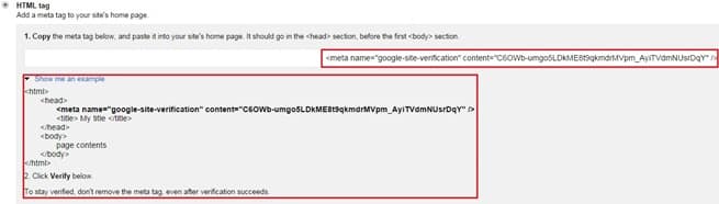 Method 1 - HTML tag in Google Webmaster Tools