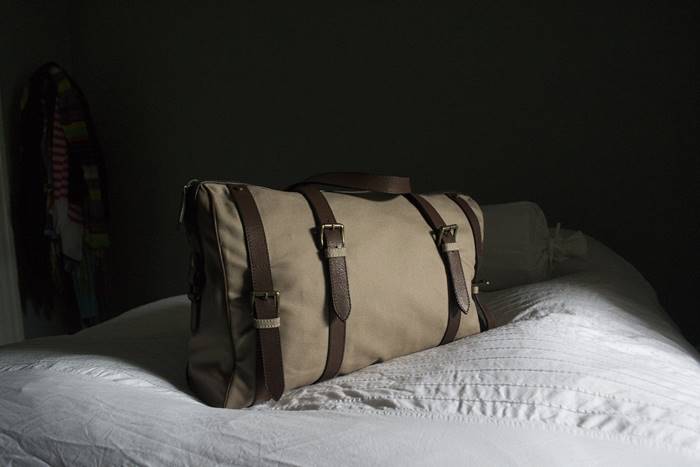 photo of a light brown leather bag