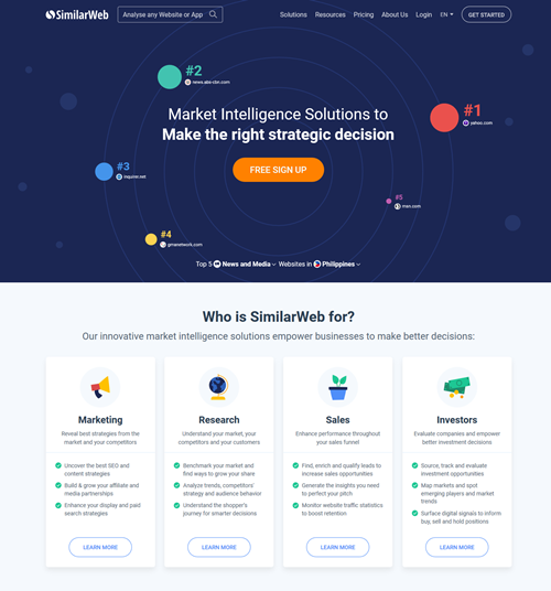 screenshot of similarweb page