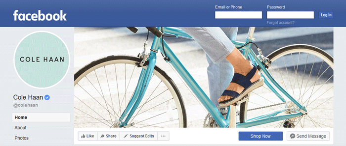 screenshot of Cole Haan facebook fan page