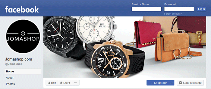 screenshot of Jomashop facebook fan page