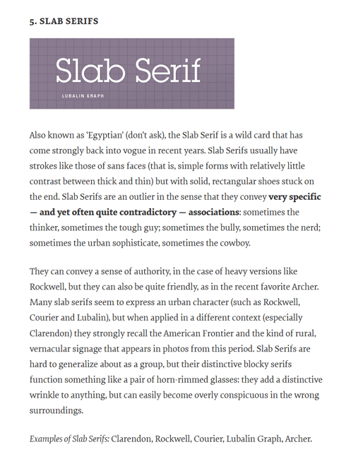 screenshot of Slab Serif use