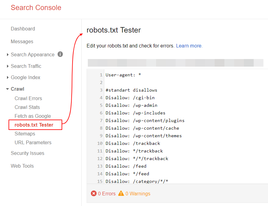 screenshot of Google Webmaster Tool robot.txt