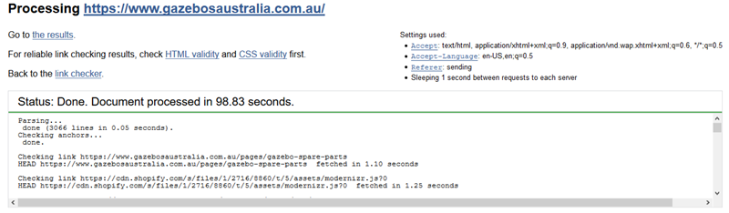 screenshot of W3C scan Gazebos Australia store