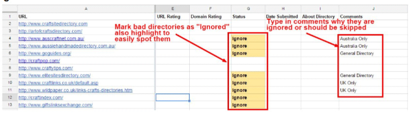 screenshot of Ahrefs spreadsheet result tracker