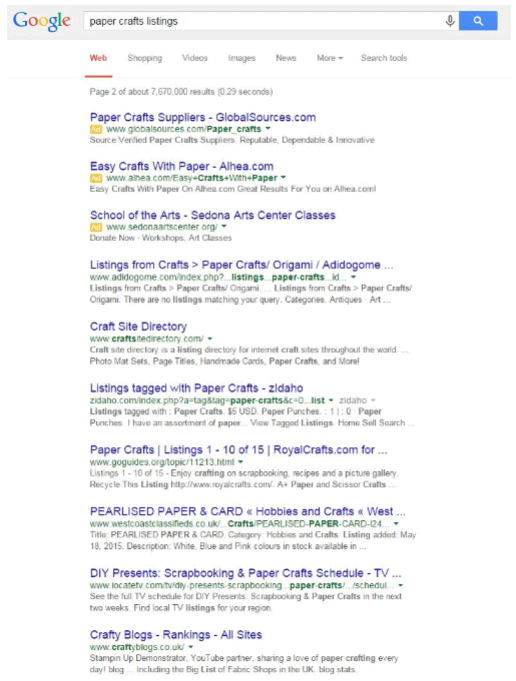 screenshot Google result paper crafts directory
