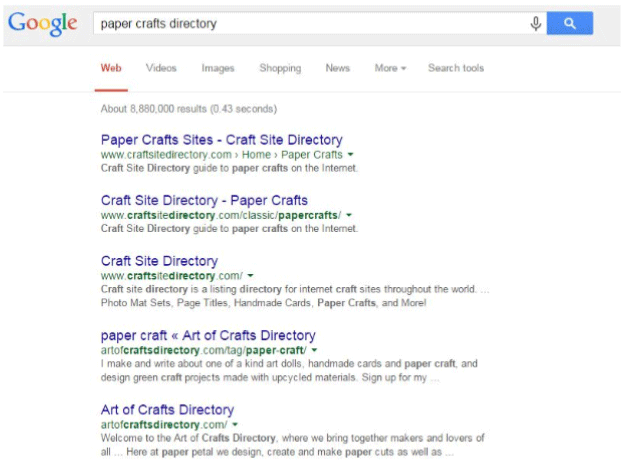 screenshot Google result paper crafts directory