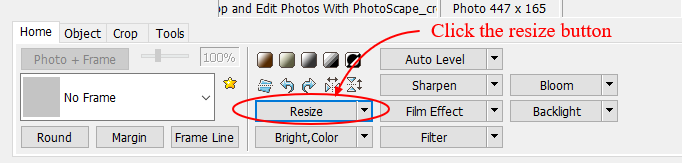 screenshot of Photoscape resize menu