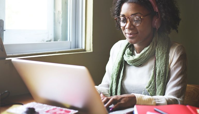 woman working on laptop