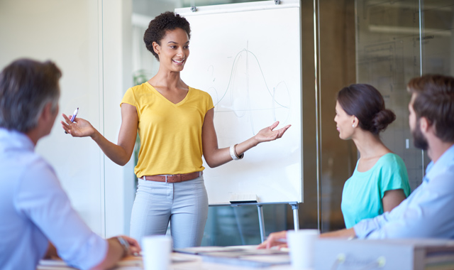 cheerful woman sharing presentation