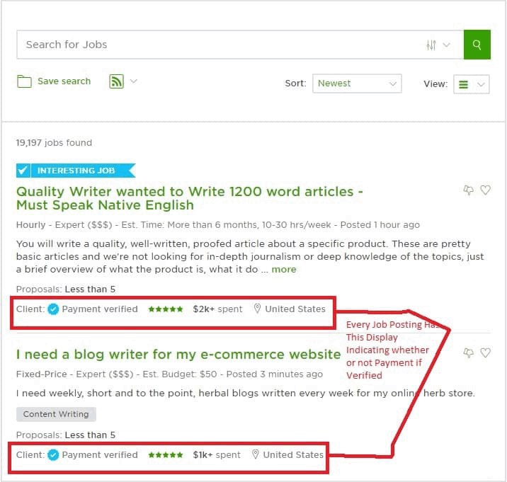 Upwork job search results