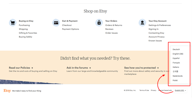 etsy multiple languages