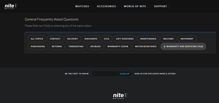 nitewatches table of contents