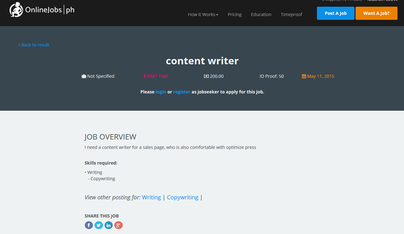 onlinejobs.ph content writer job post