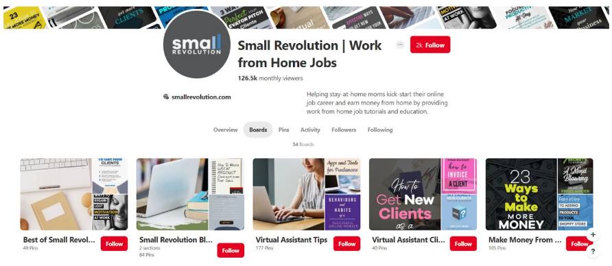 screenshot of Small Revolution Pinterest main page