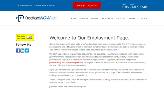 screenshot of proofreadnow.com homepage