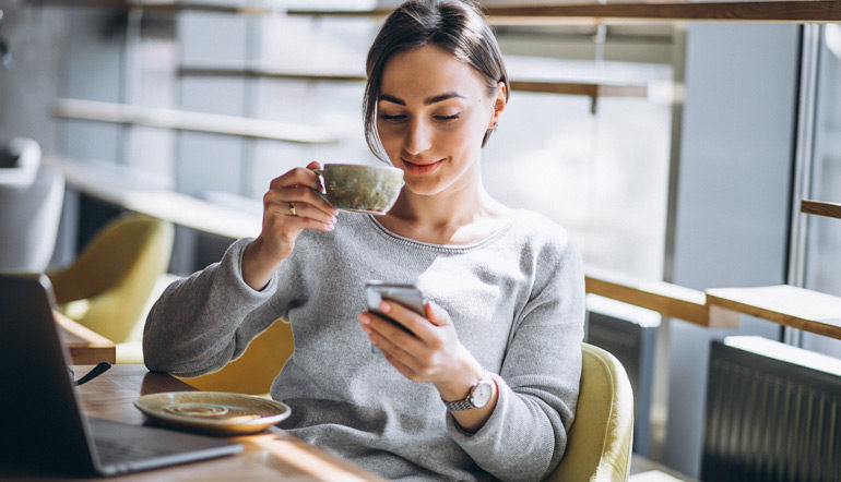 Woman having a coffee break