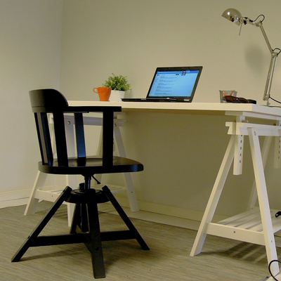 black chair and white work desk