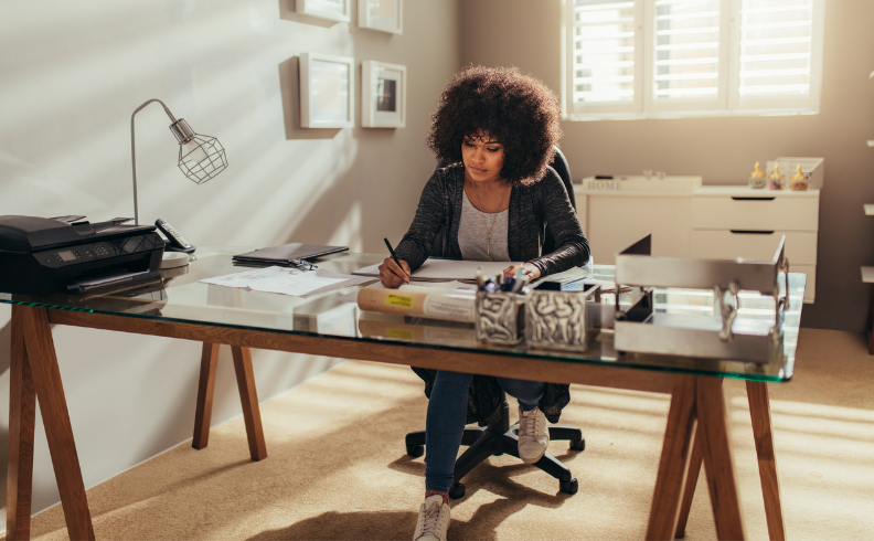 woman working home office