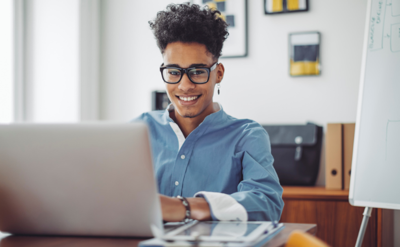 young man working from home