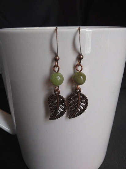 Bronze and Green Leaf Earrings