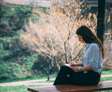 Girl studying in a park