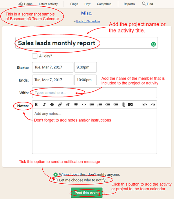 Basecap Team Calendar layout