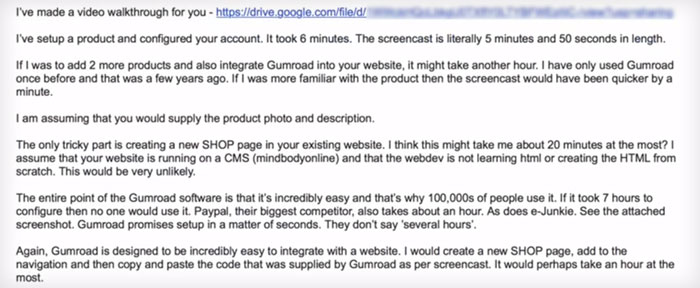 screenshot of email message