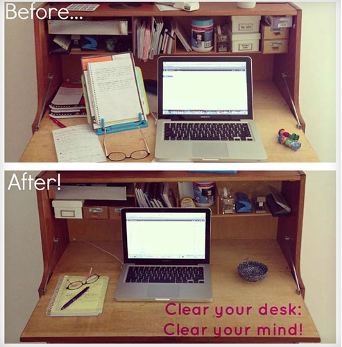 comparison of clean and untidy work desk