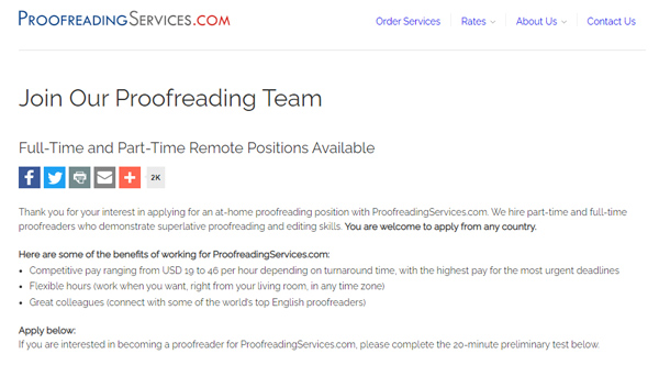 Pay range for online editing jobs on ProofreadingServices.com