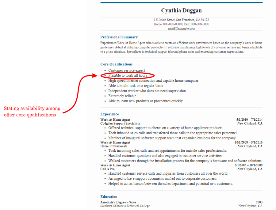 resume profile example