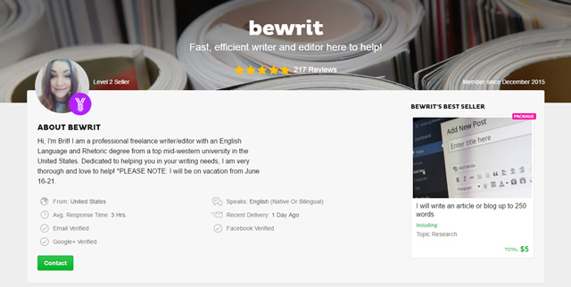 bewrit Upwork profile