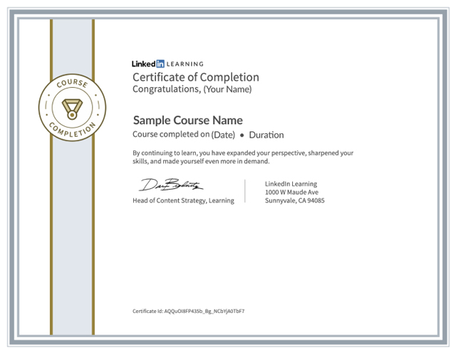 sample LinkedIn Learning certificate