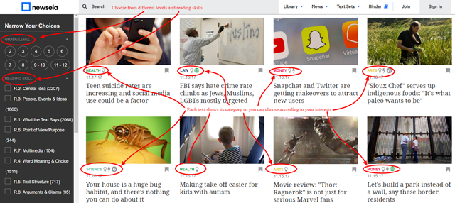 Newsela level of reading