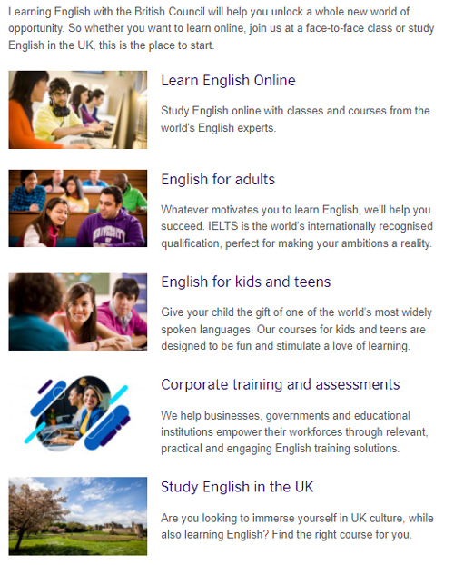 training and courses offered by British Council
