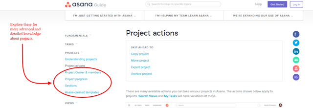 Asana project actions