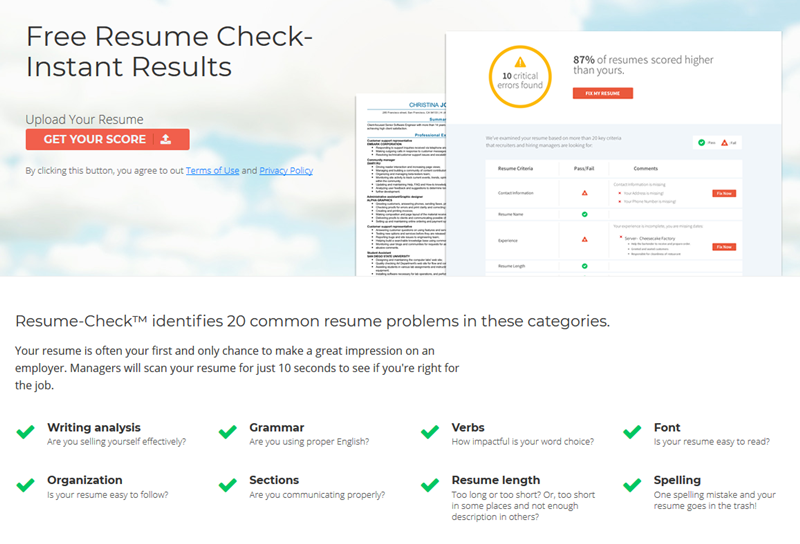 resume check instant results